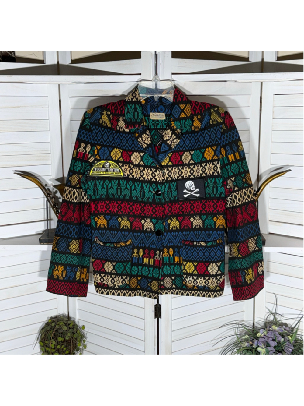 Vintage rare 70s handwoven jacket aztec art upcycled patchwork boho grunge punk